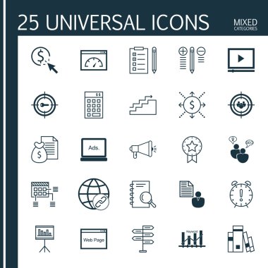 Hedef Anahtar Kelimeler, Kitap, Tıklama Başına Ödeme ve Daha Fazlası Üzerine Evrensel Simgeler Ayarlayın. Üstün Kaliteli Eps10 Vektör İllüstrasyon Web, Mobil ve Infographic Tasarım için.