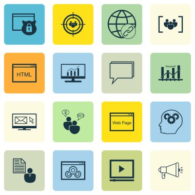 Set Seo, Pazarlama Ve Reklam Simgeleri Bülten, Pazar Araştırması, Güvenlik Ve Daha Fazlası. Pazar Araştırması, Beyin Süreci, Odak Grubu ve Diğer Vektör Simgelerini Içerir.