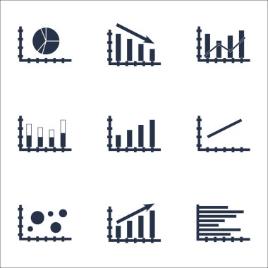 Grafikler, diyagramlar ve istatistik simgeler kümesi. Premium Kalite simgesi derleme. Simgeler, Web, uygulama ve kullanıcı arabirimi tasarımı için kullanılabilir. Vektör çizim, Eps10.