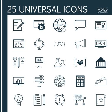 Karar Verme, Kağıt, Hatırlatma Ve Diğer Konular Hakkında 25 Evrensel Simgeler Ayarlayın. Fırsat, İşbirliği, Garanti ve Diğer Simgeler Dahil Vektör Simge Seti.