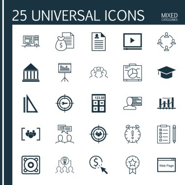Focus Grubu, Hatırlatma, Ppc Ve Daha Fazla Konu Üzerine 25 Evrensel Simgeler Ayarlayın. Eğitim Merkezi, Mezuniyet, Zaman Yönetimi Ve Diğer Simgeler Dahil Vektör Simge Seti.