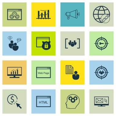 Set Seo, Pazarlama ve Reklam Simgeleri Web Sitesi, Web Sitesi Performans, Güvenlik Ve Daha Fazlası. Seo Brainstorm, Beyin Süreci, Web Sitesi Performansı ve Diğer Vektör Simgeleri içerir.