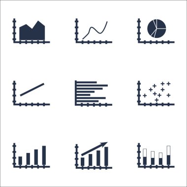 Grafikler, diyagramlar ve istatistik simgeler kümesi. Premium Kalite simgesi derleme. Simgeler, Web, uygulama ve kullanıcı arabirimi tasarımı için kullanılabilir. Vektör çizim, Eps10.