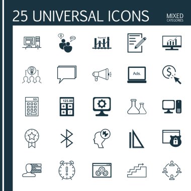 Set 25 Evrensel Simgeler Bilgisayar, Ppc, Yatırım Ve Daha Fazla Konu. Vektör Simge Seti Medya Kampanyası, Ppc, Seo Brainstorm Ve Diğer Simgeler dahil.