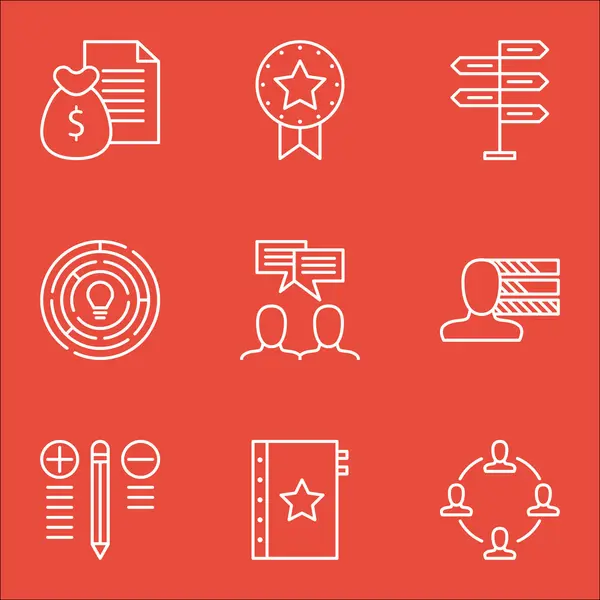 Conjunto de iconos de gestión de proyectos sobre discusión, innovación, habilidades personales y más. Incluye la toma de decisiones, la innovación, la colaboración y otros iconos vectoriales . — Vector de stock