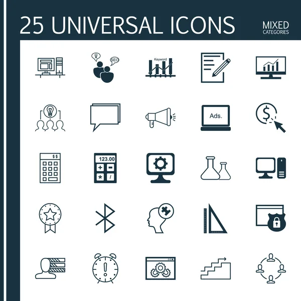 Set 25 Evrensel Simgeler Bilgisayar, Ppc, Yatırım Ve Daha Fazla Konu. Vektör Simge Seti Medya Kampanyası, Ppc, Seo Brainstorm Ve Diğer Simgeler dahil.