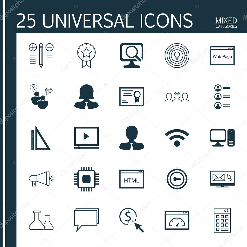 Set Of 25 Universal Icons On Chemical, Loading Speed, Newsletter And More Topics. Vector Icon Set Including Chip, Present Badge, Coding And Other Icons.