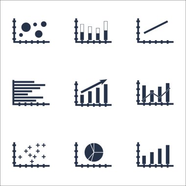 Grafikler, diyagramlar ve istatistik simgeler kümesi. Premium Kalite simgesi derleme. Simgeler, Web, uygulama ve kullanıcı arabirimi tasarımı için kullanılabilir. Vektör çizim, Eps10.