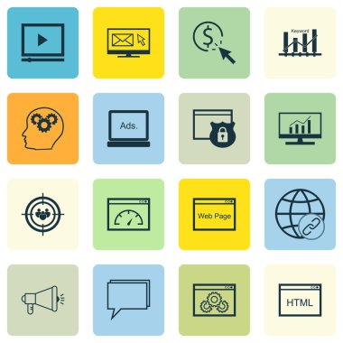 Set Seo, Pazarlama Ve Reklam Simgeleri Web Sitesi Performansı, Yükleme Hızı, Ppc Ve Daha Fazlası. Ppc, Bülten, Konferans Ve Diğer Vektör Simgeleri içerir.