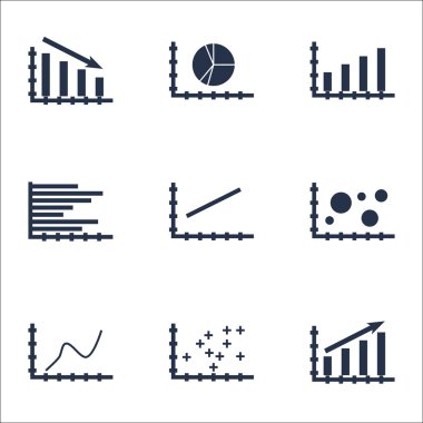 Grafikler, diyagramlar ve istatistik simgeler kümesi. Premium Kalite simgesi derleme. Simgeler, Web, uygulama ve kullanıcı arabirimi tasarımı için kullanılabilir. Vektör çizim, Eps10.