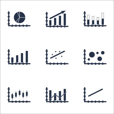 Grafikler, diyagramlar ve istatistik simgeler kümesi. Premium Kalite simgesi derleme. Simgeler, Web, uygulama ve kullanıcı arabirimi tasarımı için kullanılabilir. Vektör çizim, Eps10.
