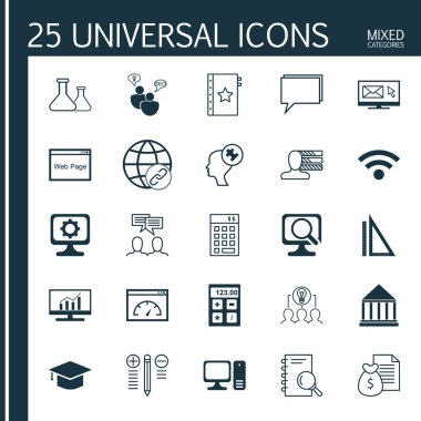 Set 25 Evrensel Simgeler Finansal, Kişisel Beceriler, Yatırım Ve Daha Fazla Konu. Garanti, Bülten, Kablosuz ve Diğer Simgeler Dahil Vektör Simge Seti.
