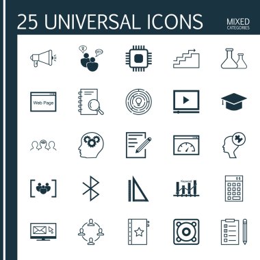 Set 25 Evrensel Simgeler Büyüme, Anket, Seo Beyin Fırtınası Ve Daha Fazla Konu. Beyin Süreci, Bülten, Mezuniyet Ve Diğer Simgeler Dahil Vektör Simge Seti.