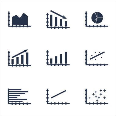 Grafikler, diyagramlar ve istatistik simgeler kümesi. Premium Kalite simgesi derleme. Simgeler, Web, uygulama ve kullanıcı arabirimi tasarımı için kullanılabilir. Vektör çizim, Eps10.