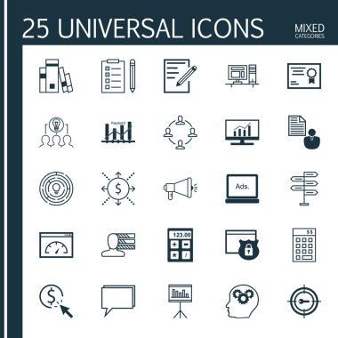 Anahtar Kelime Pazarlama, Yatırım, Finansal Ve Daha Fazla Konular 25 Evrensel Simgeler Ayarlayın. Finansal, Para, İşbirlikçi Çözüm ve Diğer Simgeler Dahil Vektör Simge Seti.