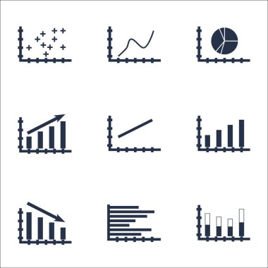 Grafikler, diyagramlar ve istatistik simgeler kümesi. Premium Kalite simgesi derleme. Simgeler, Web, uygulama ve kullanıcı arabirimi tasarımı için kullanılabilir. Vektör çizim, Eps10.