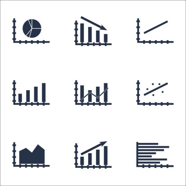 Grafikler, diyagramlar ve istatistik simgeler kümesi. Premium Kalite simgesi derleme. Simgeler, Web, uygulama ve kullanıcı arabirimi tasarımı için kullanılabilir. Vektör çizim, Eps10.