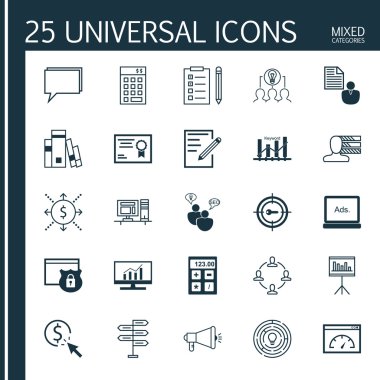 Yenilik, Hatırlatma, Anahtar Kelime Optimizasyonu ve Daha Fazla Konu Üzerine 25 Evrensel Simgeler Kümesi. Anahtar Kelime Pazarlama, Yatırım, Yenilik Ve Diğer Simgeler Dahil Vektör Simge Seti.