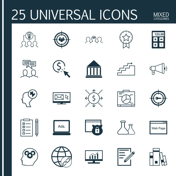Set Of 25 Universal Icons On Newsletter, Website, Money And More Topics. Vector Icon Set Including PPC, Media Campaign, Brain Process And Other Icons.