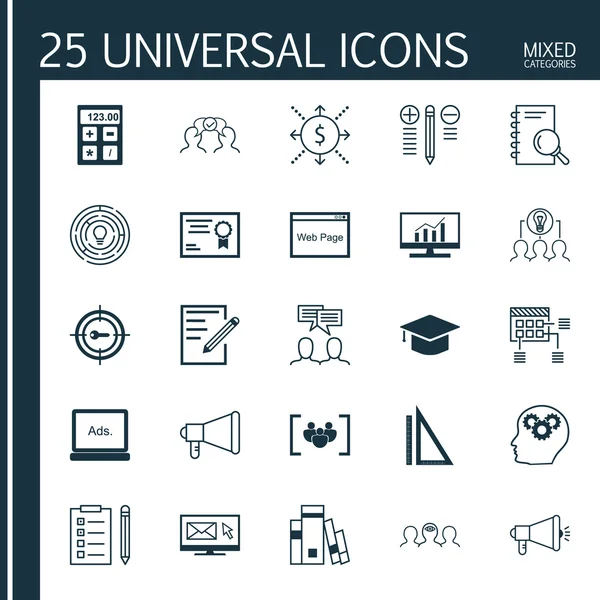 Set 25 Evrensel Simgeler Finansal, Anket, İşbirlikçi Çözüm Ve Daha Fazla Konu. Anket, Beyin Süreci, Karar Verme Ve Diğer Simgeler Dahil Vektör Simge Seti.