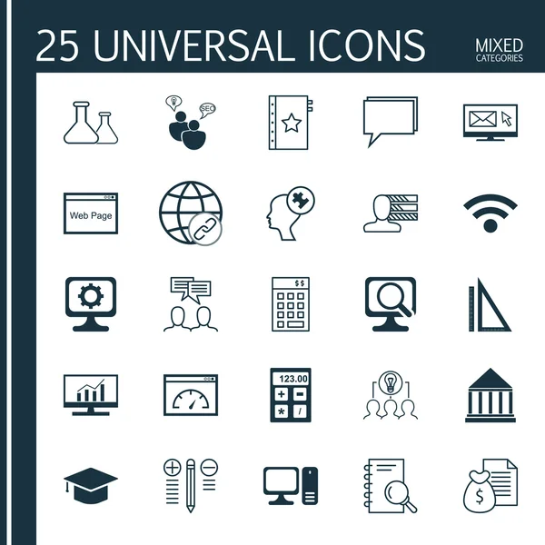 Set 25 Evrensel Simgeler Finansal, Kişisel Beceriler, Yatırım Ve Daha Fazla Konu. Garanti, Bülten, Kablosuz ve Diğer Simgeler Dahil Vektör Simge Seti.