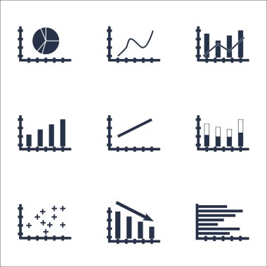 Grafikler, diyagramlar ve istatistik simgeler kümesi. Premium Kalite simgesi derleme. Simgeler, Web, uygulama ve kullanıcı arabirimi tasarımı için kullanılabilir. Vektör çizim, Eps10.