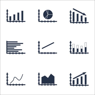 Grafikler, diyagramlar ve istatistik simgeler kümesi. Premium Kalite simgesi derleme. Simgeler, Web, uygulama ve kullanıcı arabirimi tasarımı için kullanılabilir. Vektör çizim, Eps10.