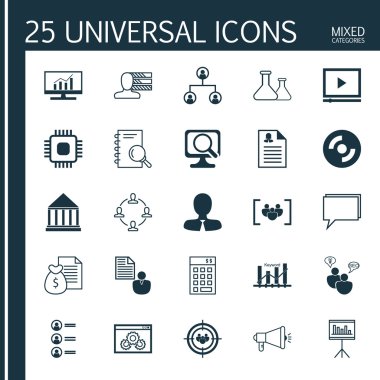 Set 25 Evrensel Simgeler Kadın Uygulama, Pazar Araştırması, Seo Brainstorm Ve Daha Fazla Konu. Boş Cd, Rapor, Konferans ve Diğer Simgeleri Içeren Vektör Simge Seti.