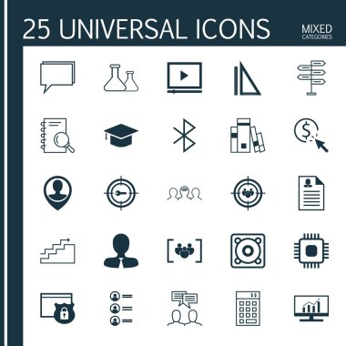 Set Of 25 Universal Icons On Music, Keyword Marketing, Analysis And More Topics. Vector Icon Set Including Female Application, Market Research, Conference And Other Icons.