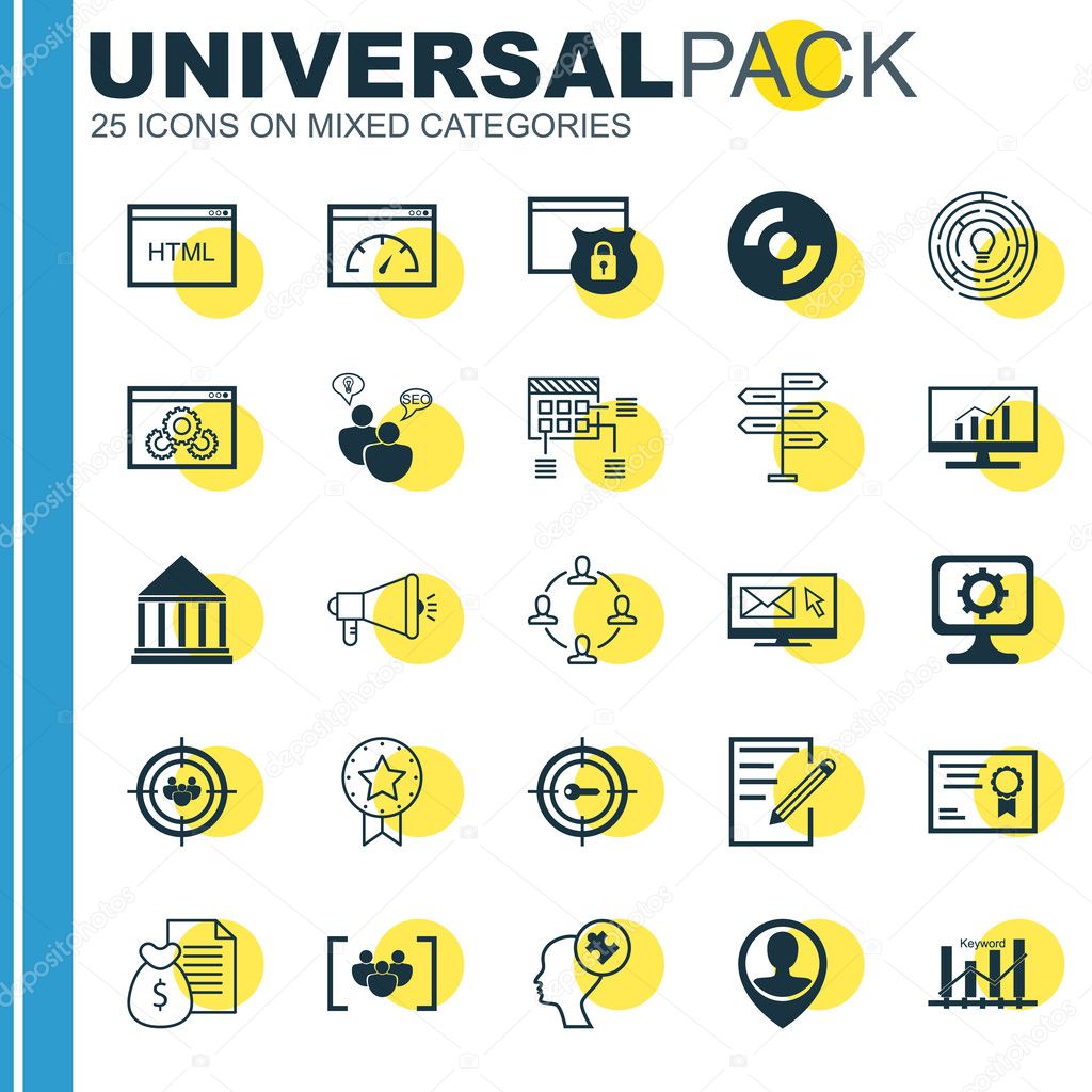 Set Of 25 Universal Icons On Education Center, Focus Group, Human Mind And More Topics. Vector Icon Set Including Opportunity, Pc, Website Performance And Other Icons.
