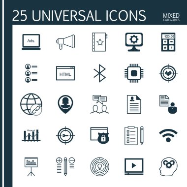Kodlama, Tartışma, Kadın Uygulama Ve Daha Fazla Konu Üzerine 25 Evrensel Simgeler Kümesi. Çip, Beyin İşlemi, Anahtar Kelime Optimizasyonu Ve Diğer Simgeleri Içeren Vektör Simge Seti.
