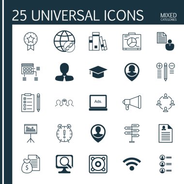 Set 25 Evrensel Simgeler Dijital Medya, Pin Çalışan, Fırsat Ve Daha Fazla Konu. Pin Çalışan, Dijital Medya, Kablosuz ve Diğer Simgeler dahil Vektör Simge Seti.