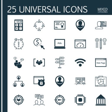 Set 25 Evrensel Simgeler Finansal, Bilgisayar, Kablosuz ve Daha Fazla Konular. Odak Grubu, Seo Brainstorm, Karar Verme Ve Diğer Simgeler dahil Vektör Simge Seti.
