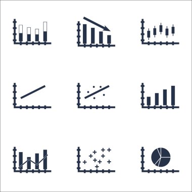 Grafikler, diyagramlar ve istatistik simgeler kümesi. Premium Kalite simgesi derleme. Simgeler, Web, uygulama ve kullanıcı arabirimi tasarımı için kullanılabilir. Vektör çizim, Eps10.