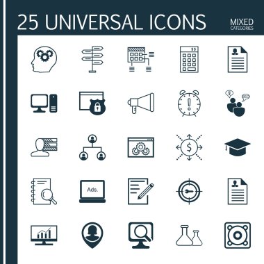 Pin Çalışan, Yatırım, Program ve Daha Fazla Konu Üzerinde 25 Evrensel Simgeler Ayarlayın. Kadın Uygulama, Zaman Yönetimi, Müzik ve Diğer Simgeler Dahil Vektör Simge Seti.