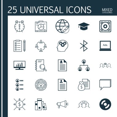 Set 25 Evrensel Simgeler Koçluk, Müfredat Vitae, Rapor Ve Diğer Konular. Pazar Araştırması, İş Başvuruları, Müzik Ve Diğer Simgeler Dahil Vektör Simge Seti.