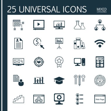 Anahtar Kelime Optimizasyonu, Web Sitesi, Sunum ve Diğer Konular 25 Evrensel Simgeler Ayarlayın. Ppc, Kimyasal, Ağaç Yapısı ve Diğer Simgeler Dahil Vektör Simge Seti.