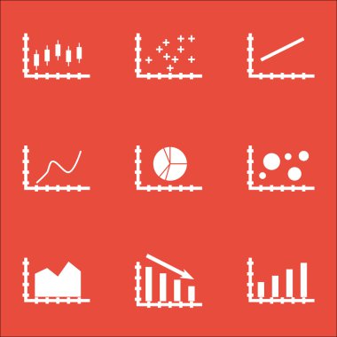 Grafikler, diyagramlar ve istatistik simgeler kümesi. Premium Kalite simgesi derleme. Simgeler, Web, uygulama ve kullanıcı arabirimi tasarımı için kullanılabilir. Vektör çizim, Eps10.