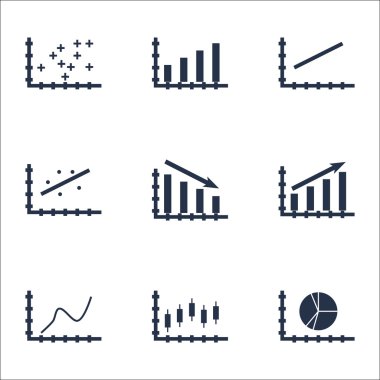 Grafikler, diyagramlar ve istatistik simgeler kümesi. Premium Kalite simgesi derleme. Simgeler, Web, uygulama ve kullanıcı arabirimi tasarımı için kullanılabilir. Vektör çizim, Eps10.