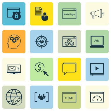 Set Seo, Pazarlama ve Reklam Simgeleri Odak Grubu, Medya Kampanyası, Bağlantı Ve Daha Fazlası. Odak Grubu, Kodlama, Konferans ve Diğer Vektör Simgelerini Içerir.