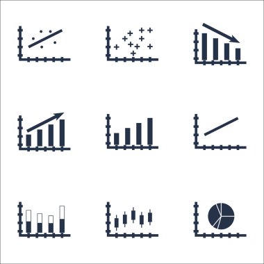 Grafikler, diyagramlar ve istatistik simgeler kümesi. Premium Kalite simgesi derleme. Simgeler, Web, uygulama ve kullanıcı arabirimi tasarımı için kullanılabilir. Vektör çizim, Eps10.