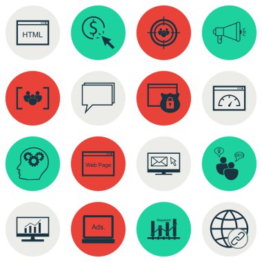 Set Seo, Pazarlama ve Reklam Simgeleri Dijital Medya, Bülten, Kodlama Ve Daha Fazlası. Pazar Araştırması, Konferans, Bülten ve Diğer Vektör Simgelerini Içerir.