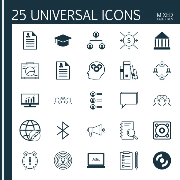 Gemide 25 Evrensel Simgeler, Boş Cd, Dijital Medya Ve Daha Fazla Konu Kümesi. İş Başvuru, Müzik, Zaman Yönetimi ve Diğer Simgeler Dahil Vektör Simge Seti.