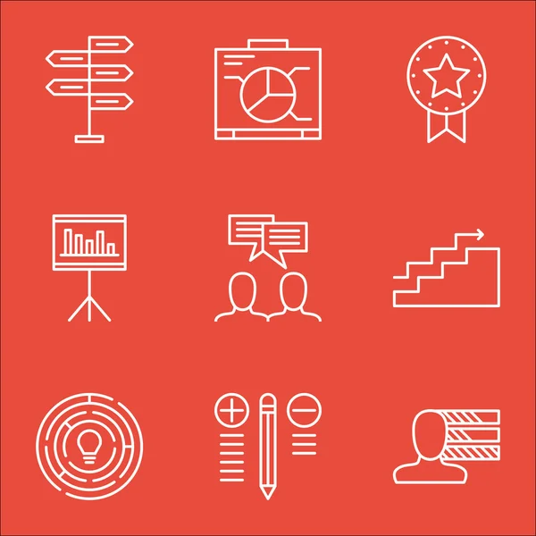 Conjunto de iconos de gestión de proyectos sobre innovación, habilidades personales, presentación y más. Incluye innovación, toma de decisiones, oportunidades y otros iconos vectoriales . — Vector de stock