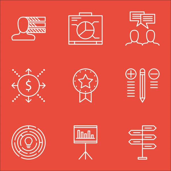 Conjunto de iconos de gestión de proyectos sobre discusión, innovación, oportunidad y más. Incluye dinero, presentación, innovación y otros iconos vectoriales . — Vector de stock