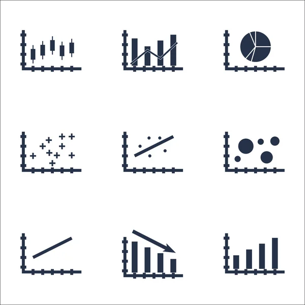 Sada grafy, diagramy a statistiky ikon. Prémiová kvalita Symbol kolekce. Ikony lze použít pro Web, aplikaci a Ui Design. Vektorové ilustrace, Eps10. — Stockový vektor