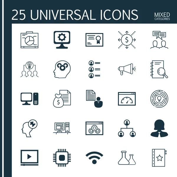 Set 25 Evrensel Simgeler Kablosuz, İnsan Aklı, İşbirlikçi Çözüm Ve Daha Fazla Konu. Vektör Simge Seti Kimyasal Dahil, Web Sitesi Performansı, Analiz Ve Diğer Simgeler.