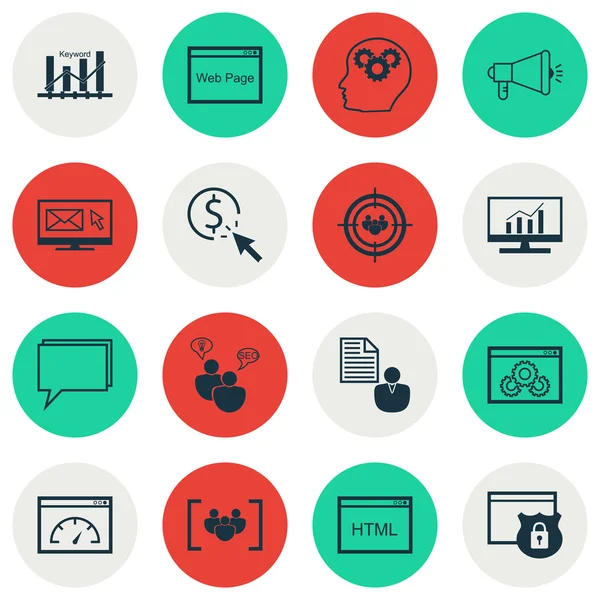 Medya Kampanyası, Bülten, Güvenlik Ve Diğer Konular Üzerine 16 Evrensel Simgeler Ayarlayın. Pazar Araştırması, Rapor, Bülten Ve Diğer Simgeleri Içeren Vektör Simge Seti.