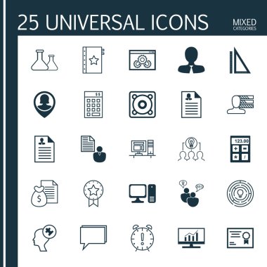 Set 25 Evrensel Simgeler Müfredat Vitae, Web Sitesi Performansı, Kadın Uygulama Ve Daha Fazla Konu. Web Sitesi Performansı, Kişisel Beceriler, Konferans ve Diğer Simgeler Dahil Vektör Simge Seti.