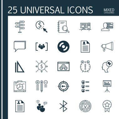 SEO Beyin Fırtınası, Analiz, Duyuru ve Daha Fazla Konu Üzerine 25 Evrensel Simge Seti. Vektör Simgesi Seti Kişisel Yetenekler, SEO Beyin Fırtınası, Kadın Uygulaması ve Diğer Simgeler.